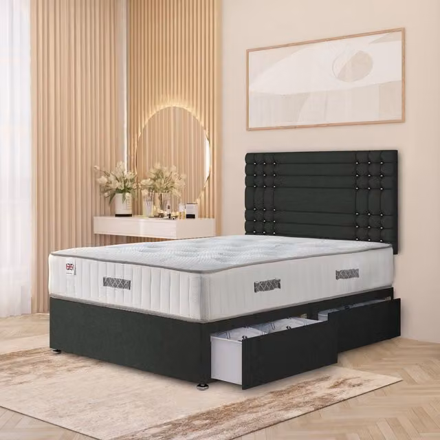 Somnior Beds Ltd Modern Upholstered Fabric Bed Frame with Headboard and Drawers in Anthracite Grey, W/D: 120 x 200 cm