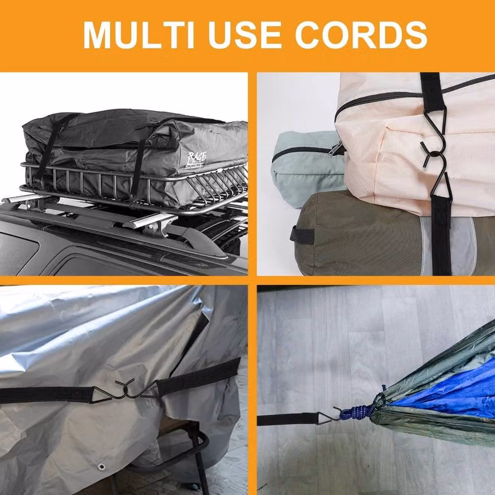 SPETLEK Pack of 16 Heavy Duty Bungee Straps with Steel Hooks, Black, Length: 2 m – 3