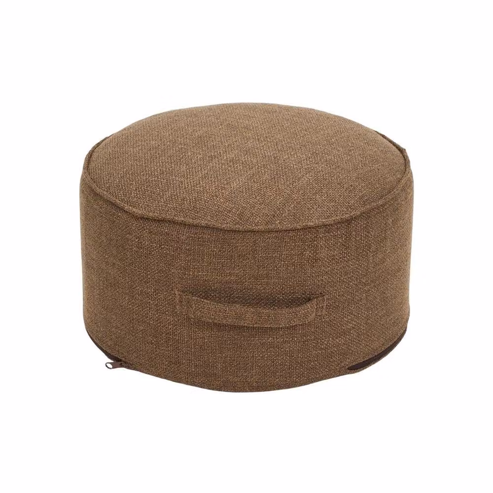 KORVIXA Brown Round Linen Bean Bag Pouf Ottoman Footstool, Diameter: 100 cm – 4