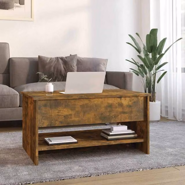 Berkfield Home Modern Smoked Oak Coffee Table in Brown, W/D/H: 80 x 50 x 40 cm – 1