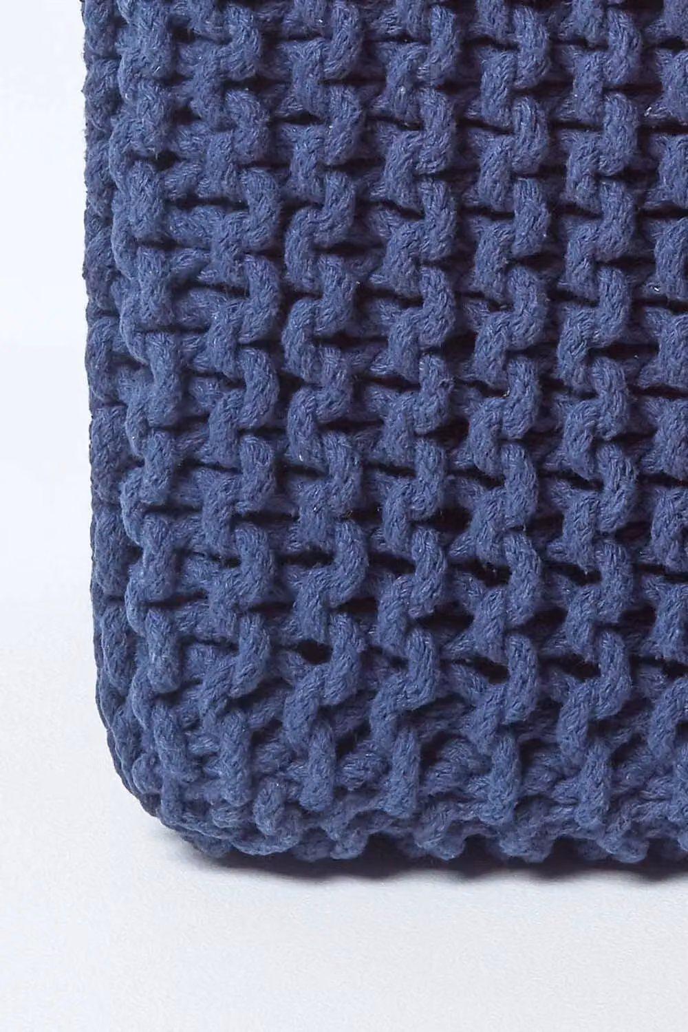 Homescapes Cube Cotton Knitted Pouffe Footstool in Blue – 3