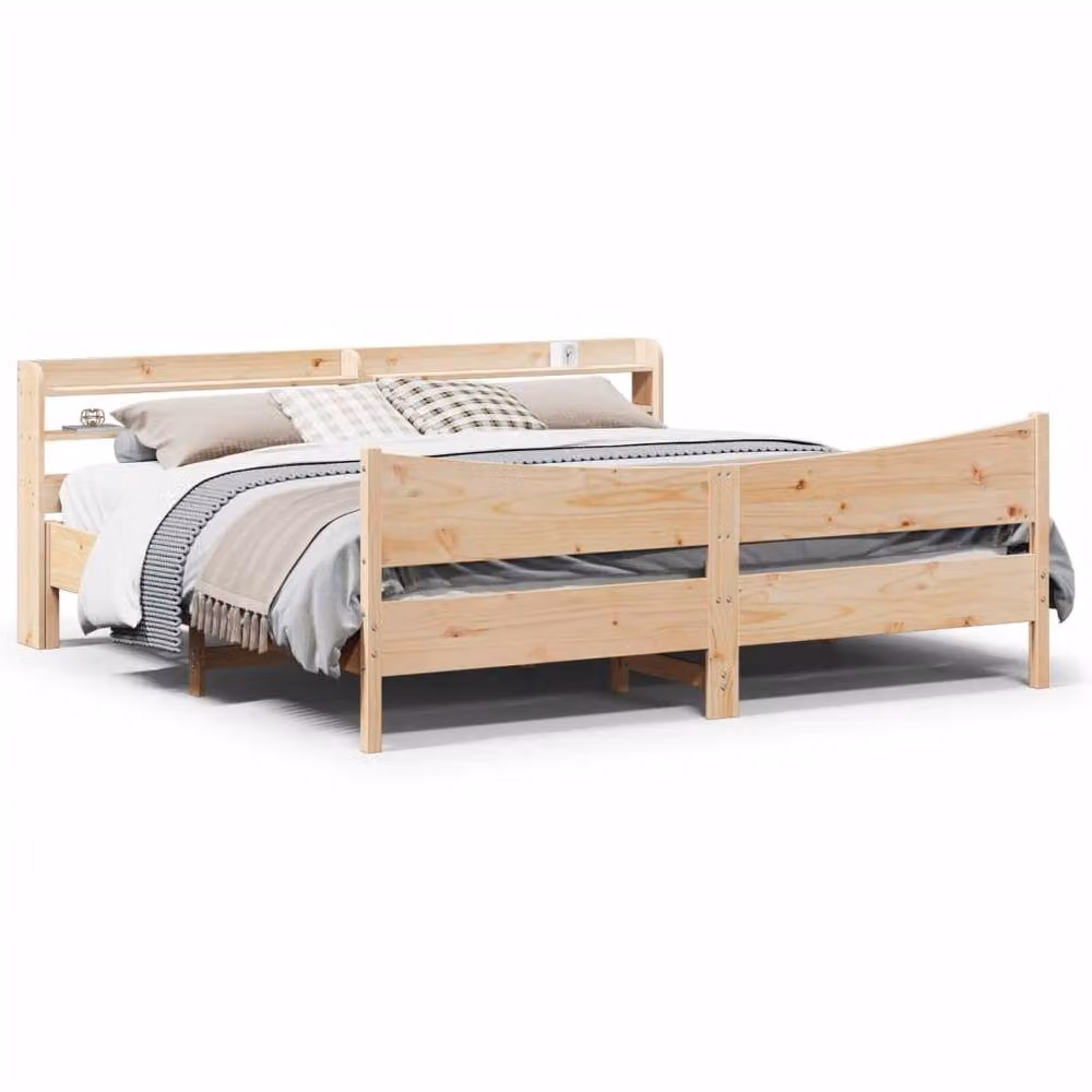 Berkfield Home Sleek Super King Bed Frame with Headboard in Brown Solid Pine, W/D/H: 180 x 200 x 190 cm – 2