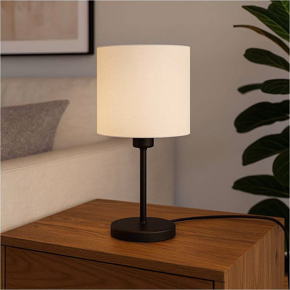 Loops 2 Pack Modern Black Metal Table Lamps with Fabric Cylinder Shades – 2