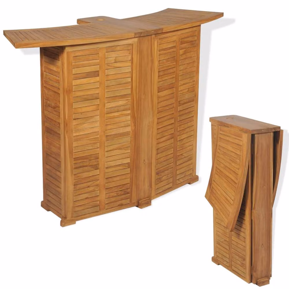 Berkfield Home Durable Folding Bar Table in Brown Solid Teak Wood, W/D/H: 155 x 53 x 105 cm – 2