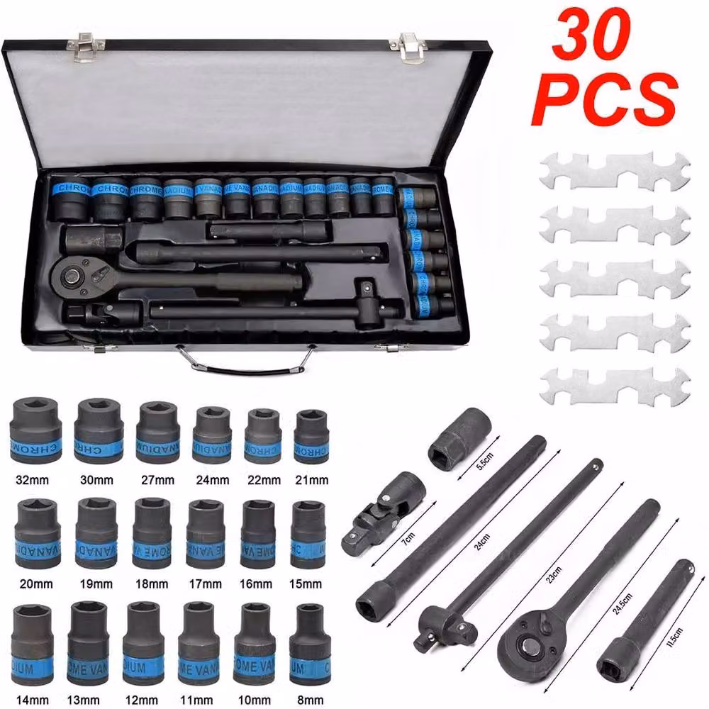 FLAVORA Heavy Duty 1/2 inch Ratchet Wrench Socket Set in Black – 3