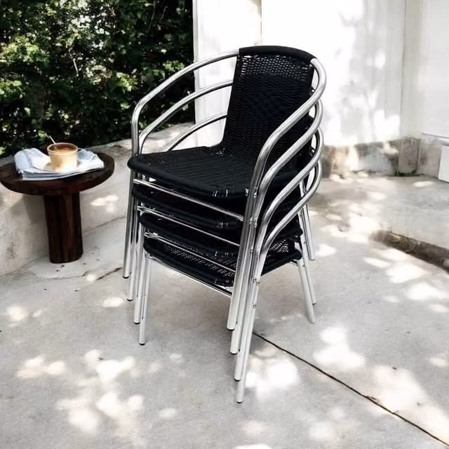 NESTLUNE Modern Black Rattan Garden Chairs – 1