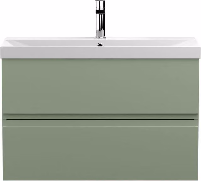 Balterley Mavesyn 2 Drawer Wall Hung Vanity Basin Unit, Satin Green, Width: 80 cm