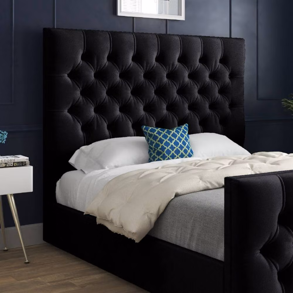 KDMD Rothwell Chesterfield Upholstered Velvet Bed Frame, Black, W/D/H: 137 x 120 x 200 cm – 3