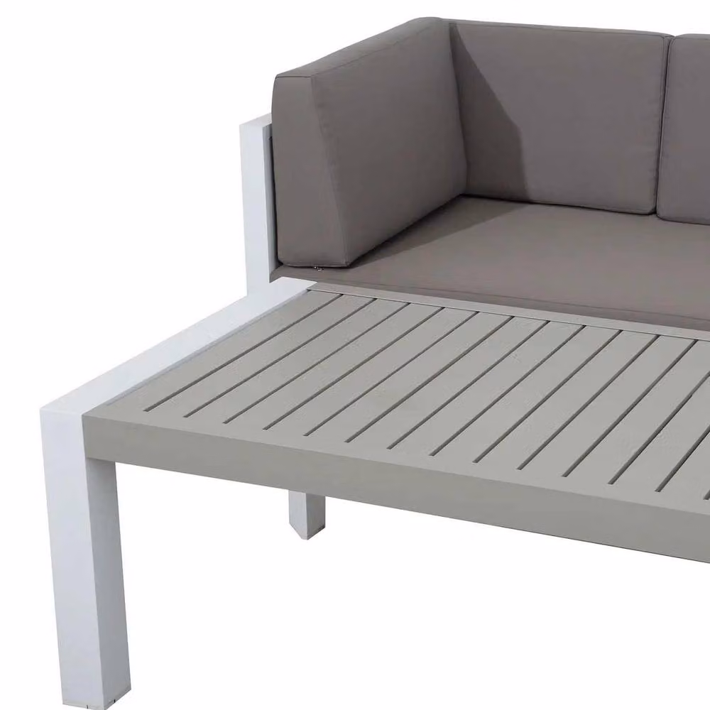 Furnishings For Less UK 6 Seater Aluminium Garden Corner Sofa Set with Coffee Table in White – 2