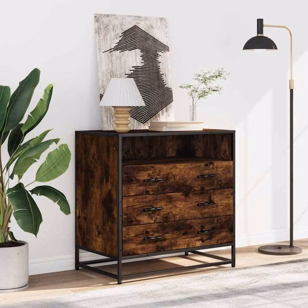 Berkfield Home Smoked Oak Drawer Cabinet in Brown, W/D/H: 70 x 41 x 70 cm – 3