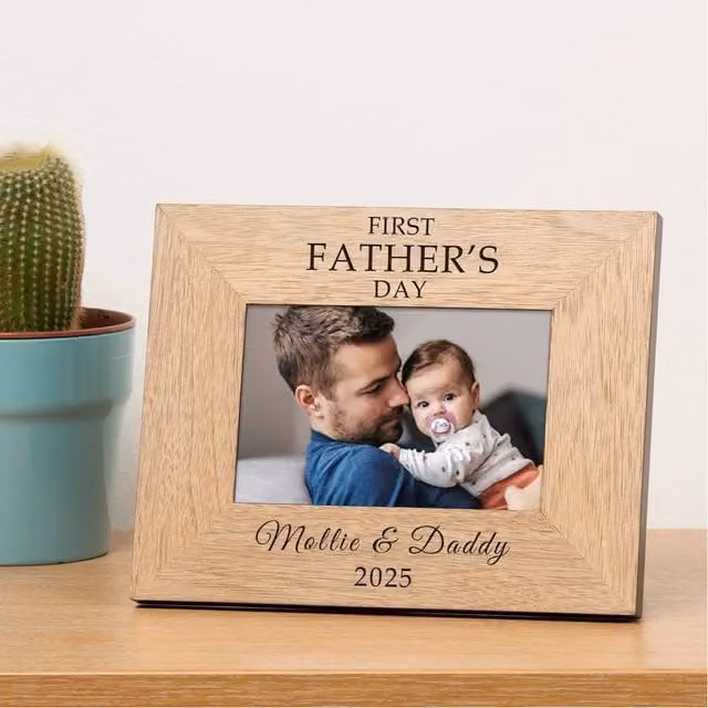 Uniqueful Personalised First Fathers Day Wood Picture Frame, Brown, W/D/H: 19.5 x 19.5 x 24.5 cm