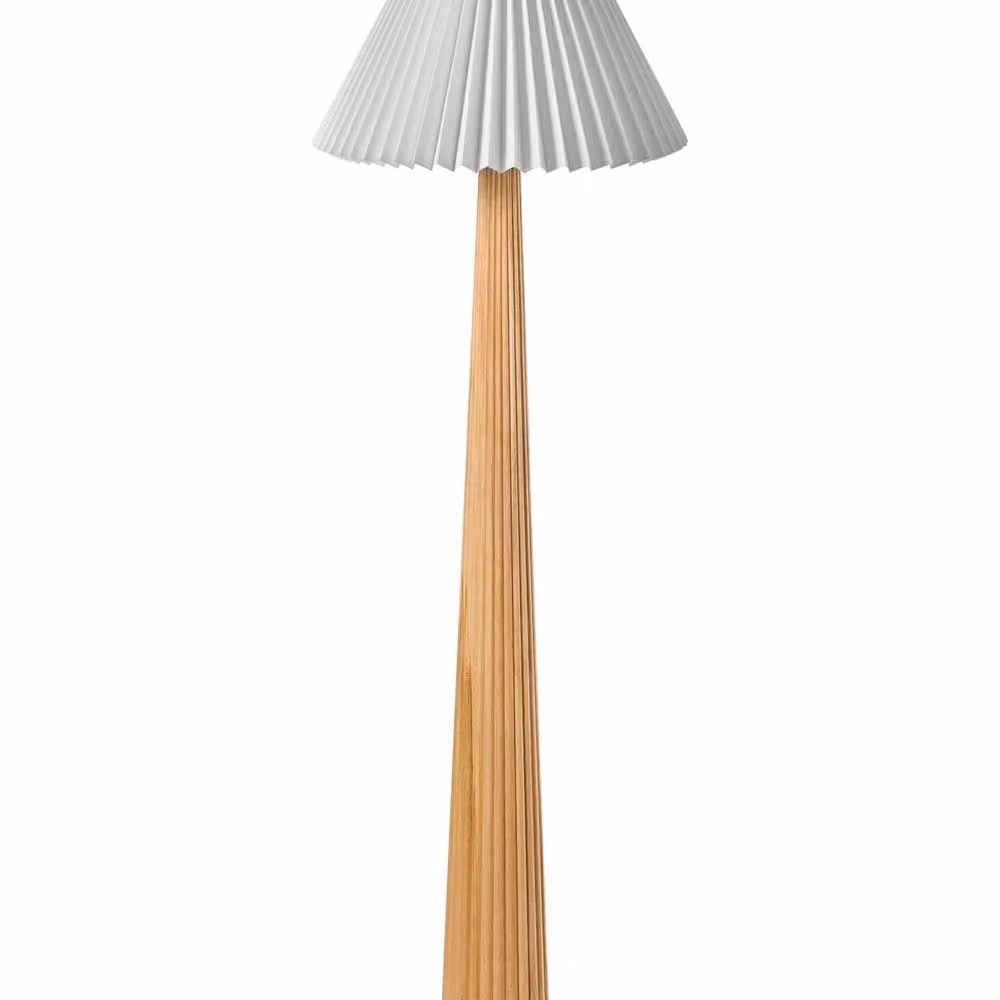Wyld and Coco Industrial Floor Lamp with White Fabric Shade and Wood Base – 2