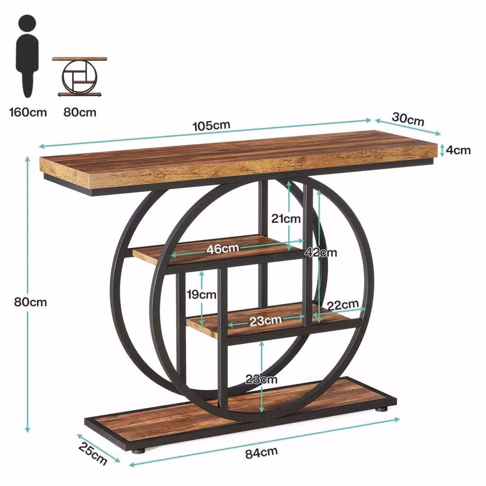NESTLUNE Industrial Narrow Console Table in Brown, W/D/H: 100 x 15 x 80 cm – 2