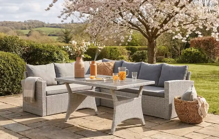 MINT Essentials Stockholm 6 Seater Grey Rattan Corner Set and Cover Bundle