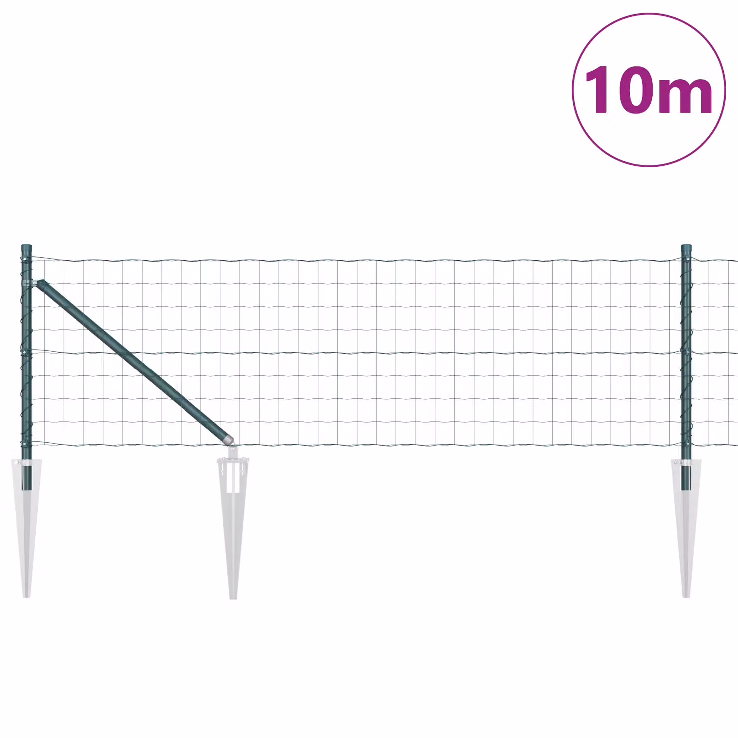 Berkfield Home Euro Fence with 7 Spike Posts, Galvanised Steel, Green and Silver, W: 10 m, H: 0.4 m – 2