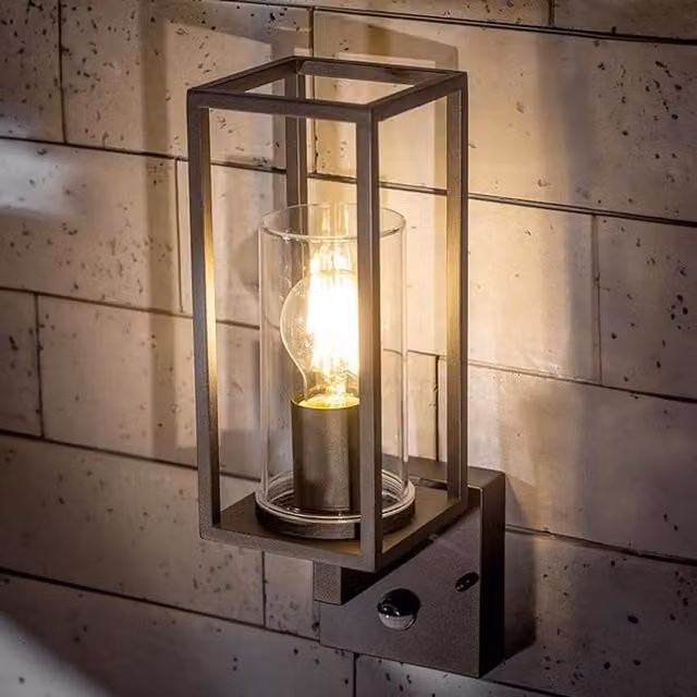 CGC Lighting Chloe Pir E27 Outdoor Wall Lantern with Motion Sensor, Black and Transparent, IP54