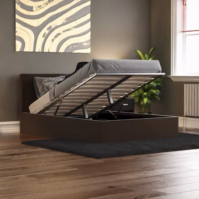 Vida Designs Lisbon Small Double Ottoman Bed Frame in Brown Faux Leather with Gas Lift Storage, H 87 x W 128 x D 200 cm – 8