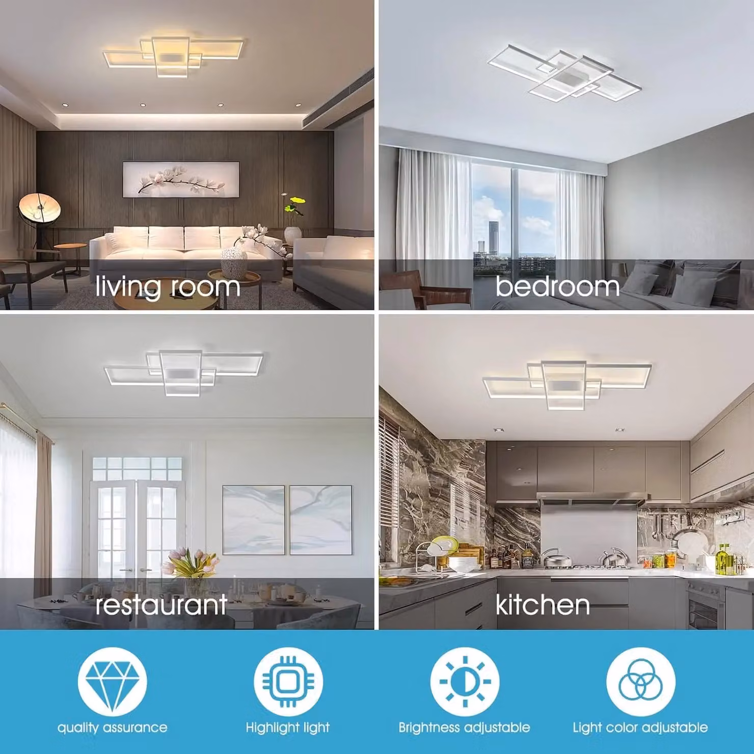 Garwarm Square Modern Dimmable LED Ceiling Light in White with Remote Control – 3