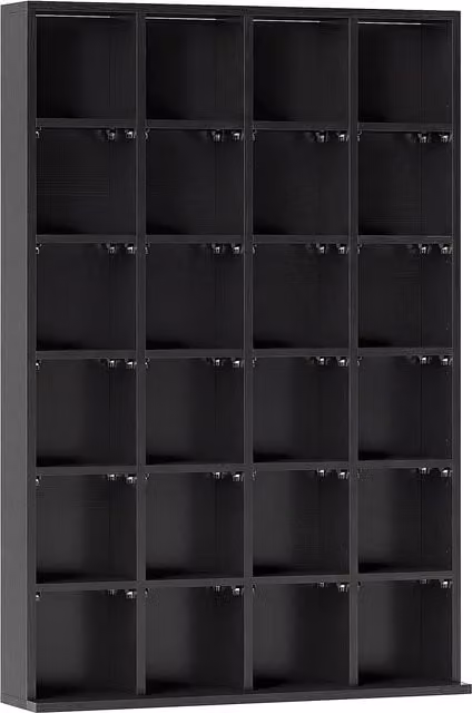HOMCOM Modern Black CD Storage Unit with Adjustable Shelves and Media Compartments, W: 89 cm, H: 130.5 cm – 1