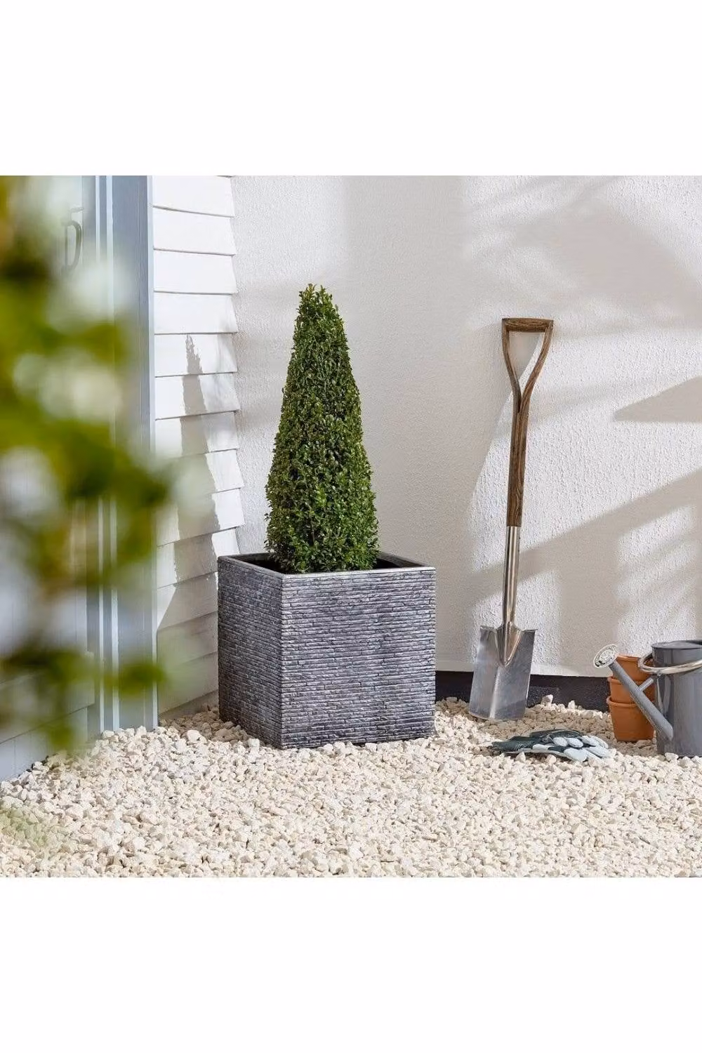KDMD Square Slate Effect Planter in Grey, 39 cm – 3