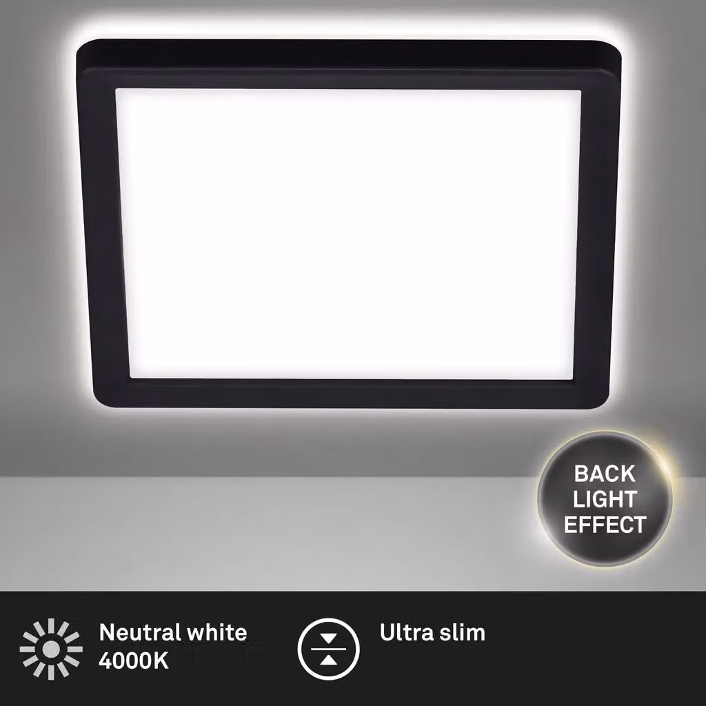 Briloner Leuchten 7153-415 LED Ceiling Light with Backlight Effect, 12W, 1400 Lumen, 4000K, White/Black, W/D/H: 19 x 19 x 2.8 cm – 2