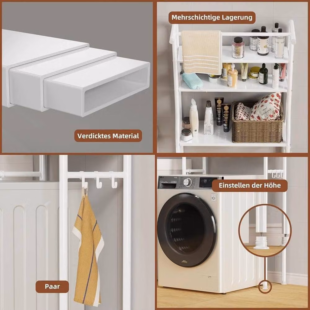 KORVIXA 3 Tier Over Toilet Storage Rack in White, W: 70 cm, H: 65 cm – 3