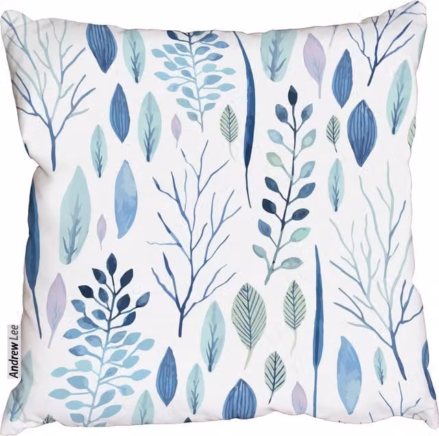 Benjamin Tate Design LTD Blue Watercolor Floral Modern Cushion, Width: 60 cm