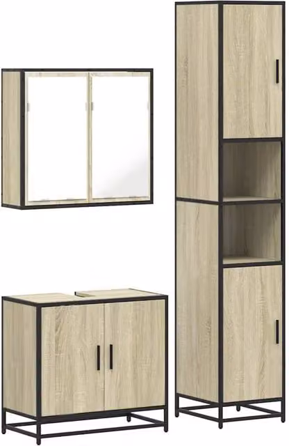 Berkfield Home 3 Piece Industrial Bathroom Furniture Set in Beige Sonoma Oak Engineered Wood – 1