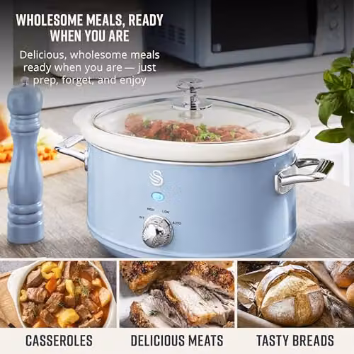Swan Nordic Slow Cooker, 3.5L, Blue and White – 4