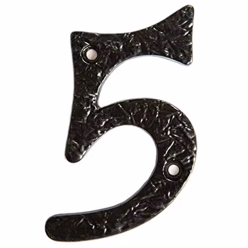 Hammer and Tongs Rustic Metal Number 5 Wall Decor in Black, Height: 8.5 cm – 1