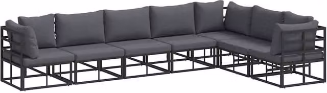 Berkfield Home 7 Piece L-Shape Garden Sofa Set with Cushions and Pillows in Black Powder Coated Aluminium – 1