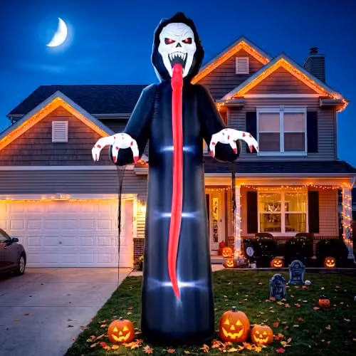 Outsunny 10 FT Inflatable Halloween Skeleton with Built-in LED Lights in Black and White – 7