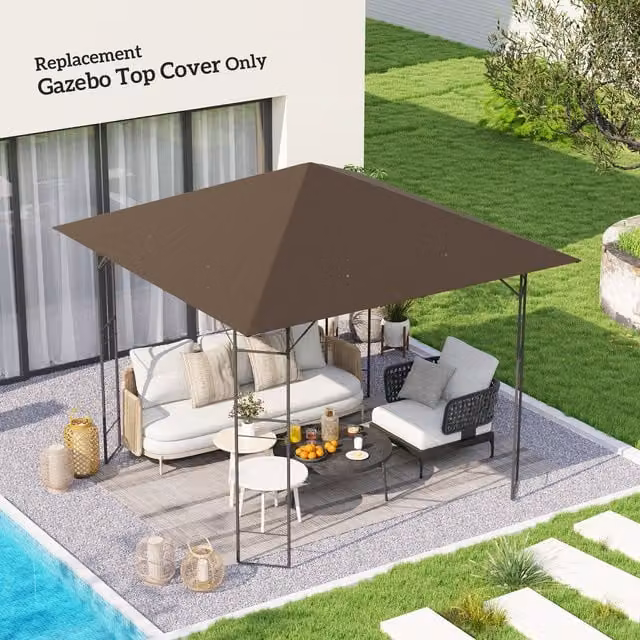 Outsunny Brown Polyester Gazebo Canopy Replacement Cover with UPF 30 Protection, W x D: 3 x 3 m