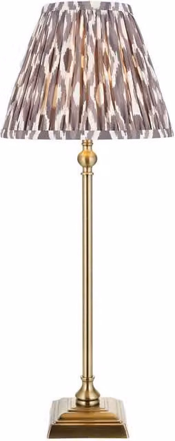 Netlighting Lille Brass Plate Table Lamp with Grey Fabric Ikat Shade, Gold/Brass, Diameter: 25 cm