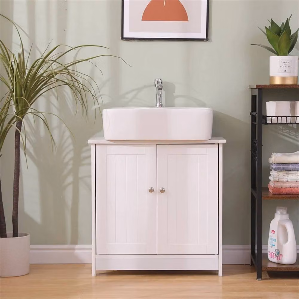 Nordara White Under Sink Bathroom Basin Unit Cupboard with Internal Shelves, W: 60 cm, H: 60 cm – 2