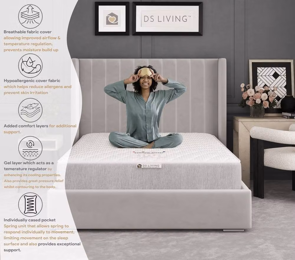 DS Living Imperial Hybrid Pocket Gel Essentials Mattress in Grey, Small Single – 5