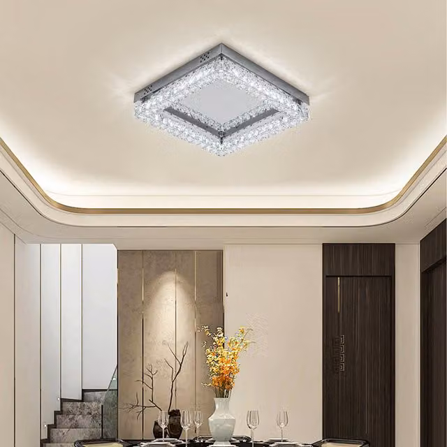 Livingandhome Modern Square Crystal LED Ceiling Light in Chrome and Grey