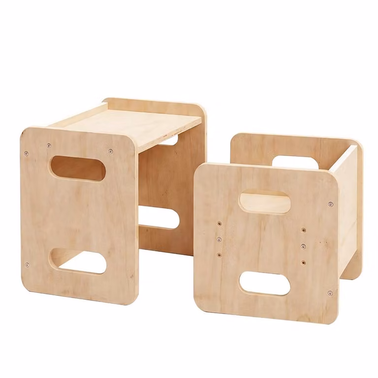 Levede 3-in-1 Adjustable Kids Table and Chairs Set in Brown Wood