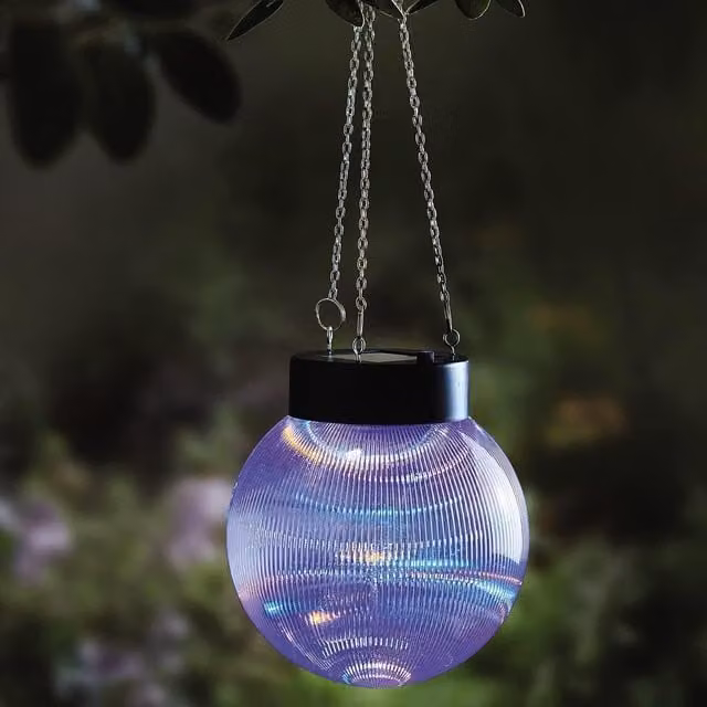 mysmartbuy Solar Powered Hanging Sphere Garden Light, Blue Plastic LED Outdoor Lantern with Dusk Sensor