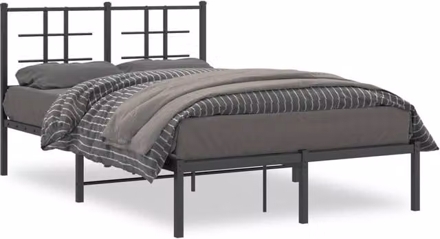 Berkfield Home Metal Bed Frame with Headboard in Black, W/D/H: 120 x 190 cm