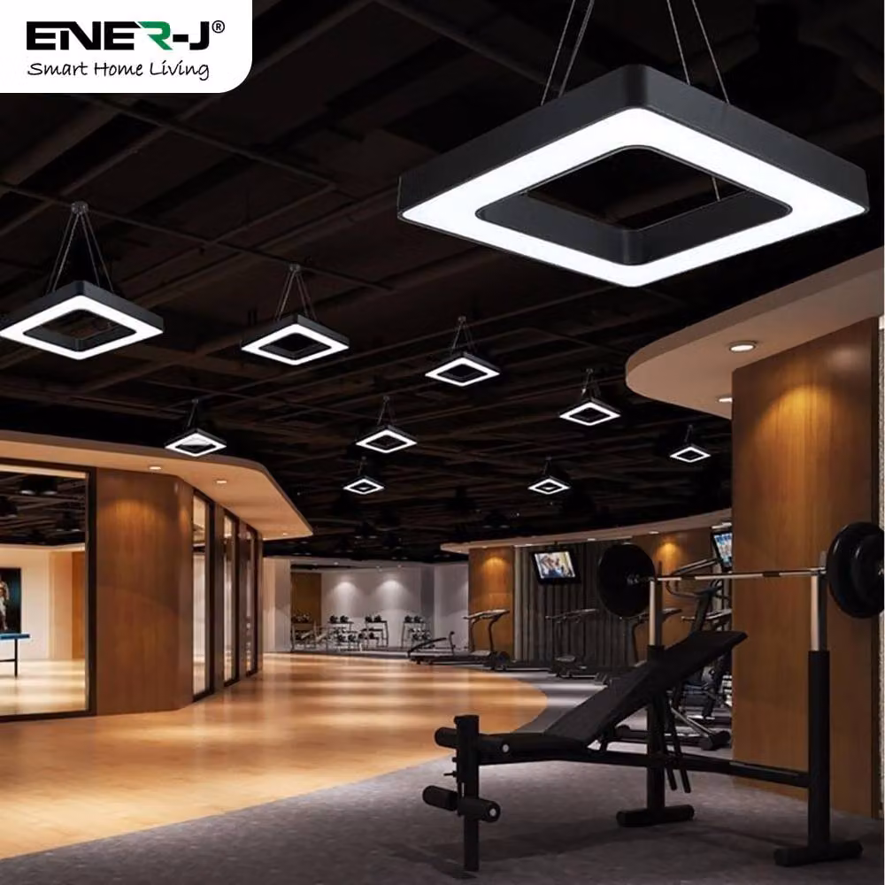 ENER-J Modern Square Hollow LED Pendant Light, Black, 40W, 6500K Cool White, 80cm – 3