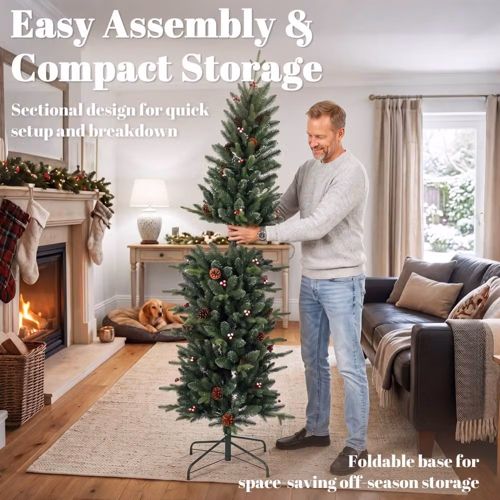 HOMCOM Slim Gracious Pine Christmas Tree, Green, Height: 180 cm – 5