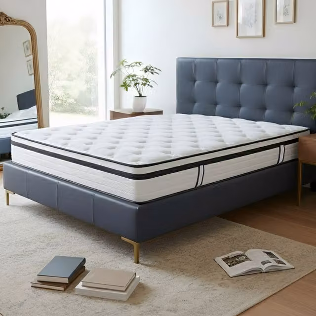 Livingandhome 11 Inch Wavy Foam and Pocket Spring Hybrid Double Mattress in White and Black