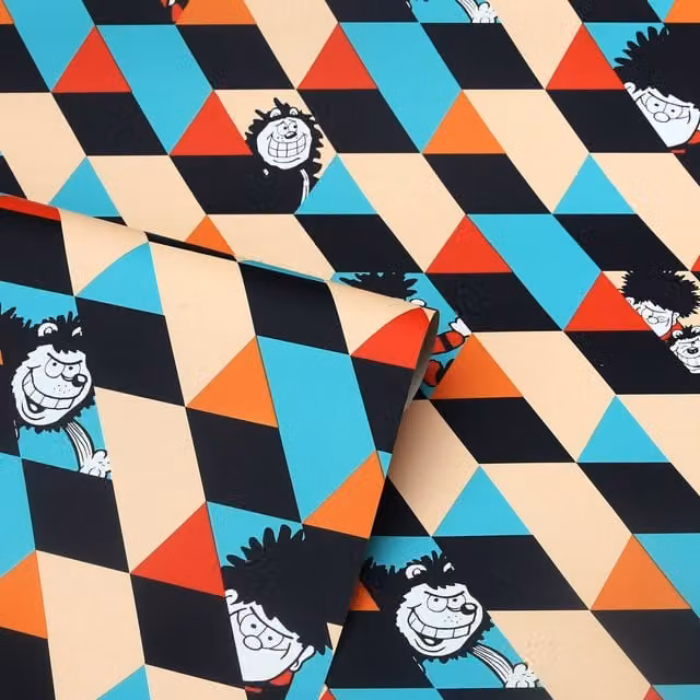Arthouse Beano Retro Colour Blocks Dennis and Gnasher Cartoon Wallpaper in Silver and Multicolour