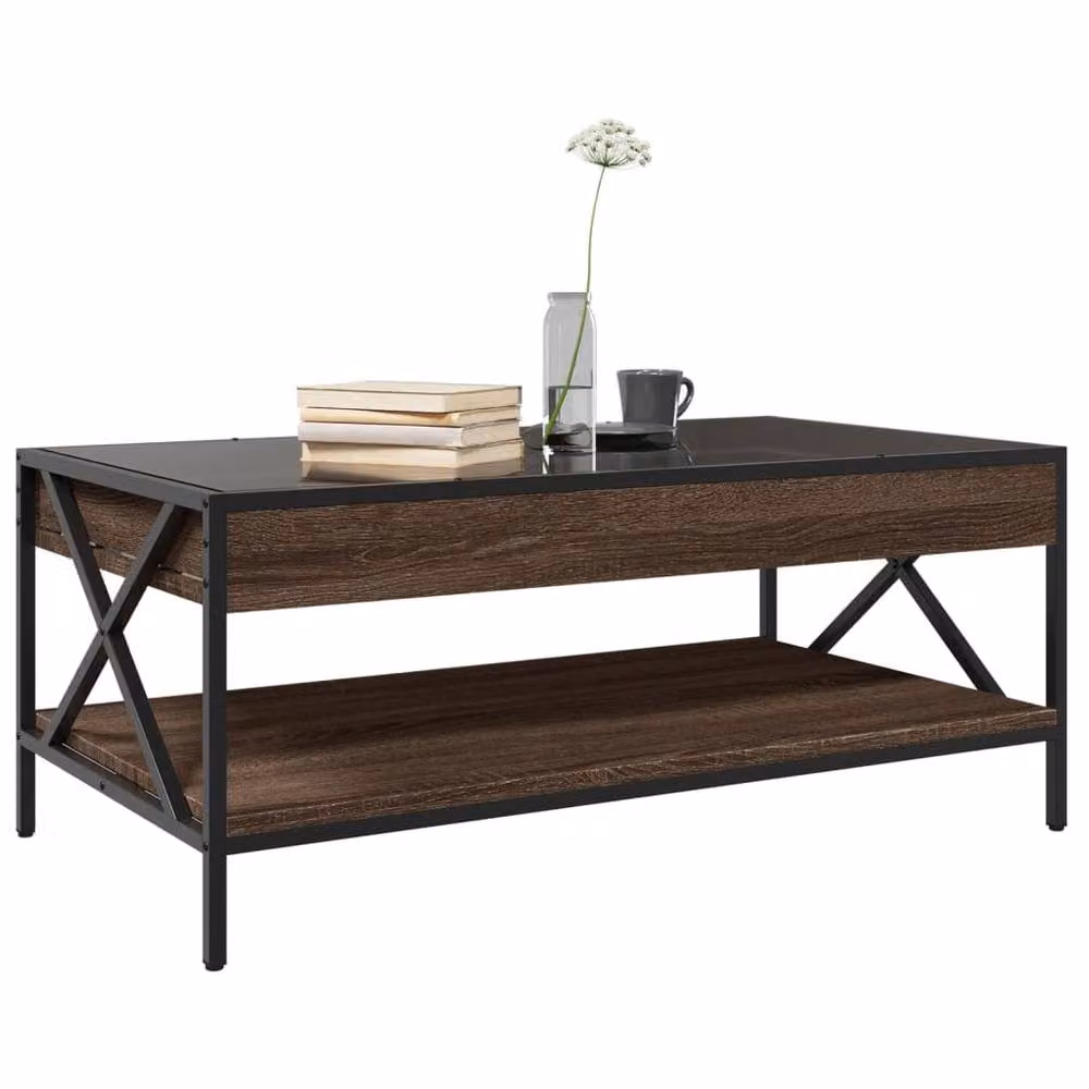 Berkfield Home Infinity LED Coffee Table in Brown Oak, W/D/H: 90 x 50 x 38 cm – 2
