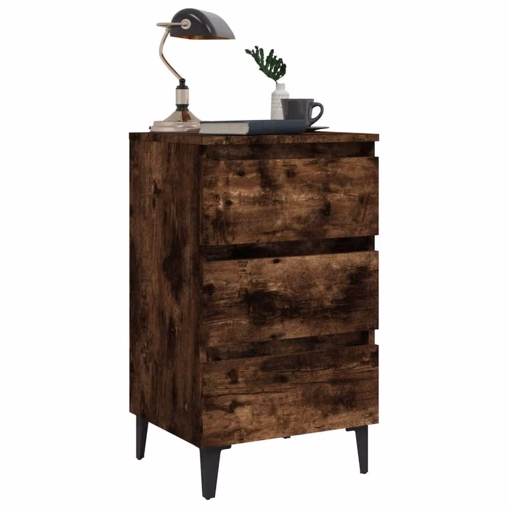 Berkfield Home Bed Cabinet with Metal Legs in Smoked Oak Brown, W/D/H: 40 x 35 x 69 cm – 3