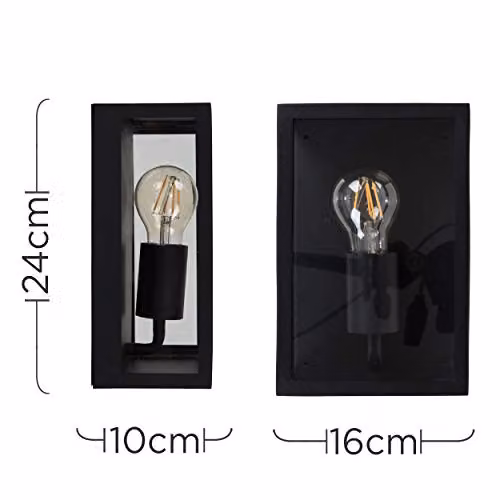 MiniSun Modern Rectangular Outdoor Security Wall Light Lantern in Black and Glass with Warm White LED Bulb (IP44 Rated) – 2