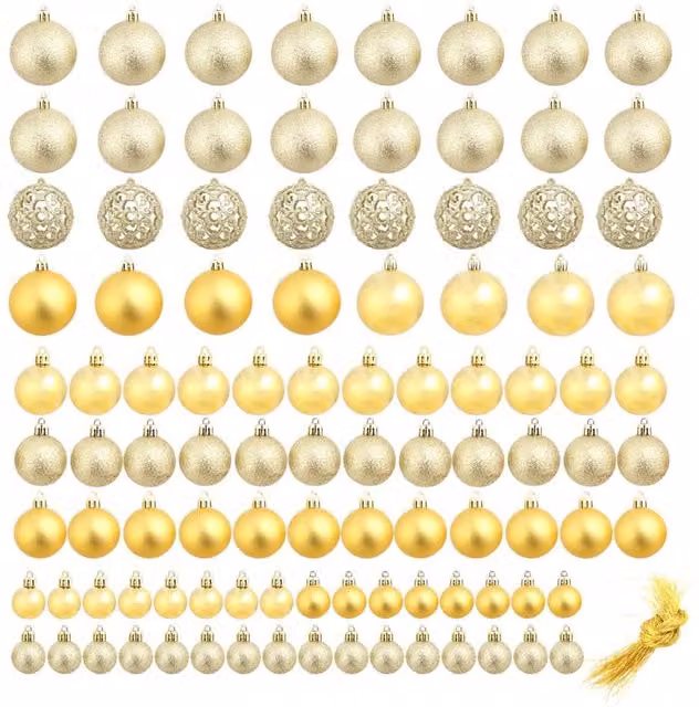 Berkfield Home 100 Piece Gold Christmas Bauble Set, Round Hanging Ornaments in 3 cm, 4 cm and 6 cm Sizes – 1