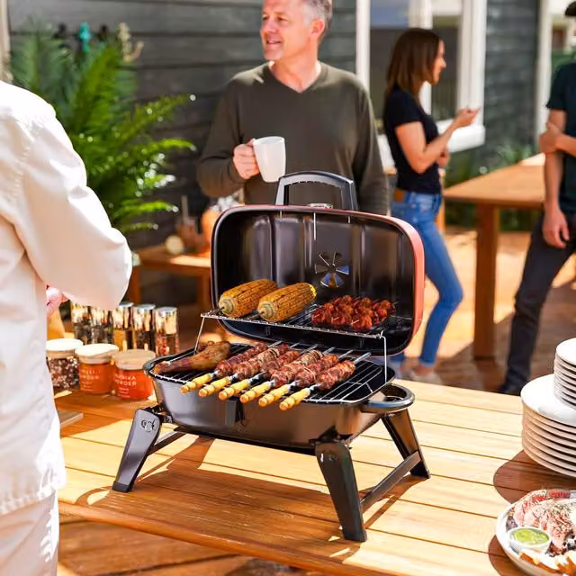 OUTSUNNY Red Folding Charcoal Tabletop Barbecue Grill with Thermometer, W/D/H: 59 x 37 x 36 cm – 1