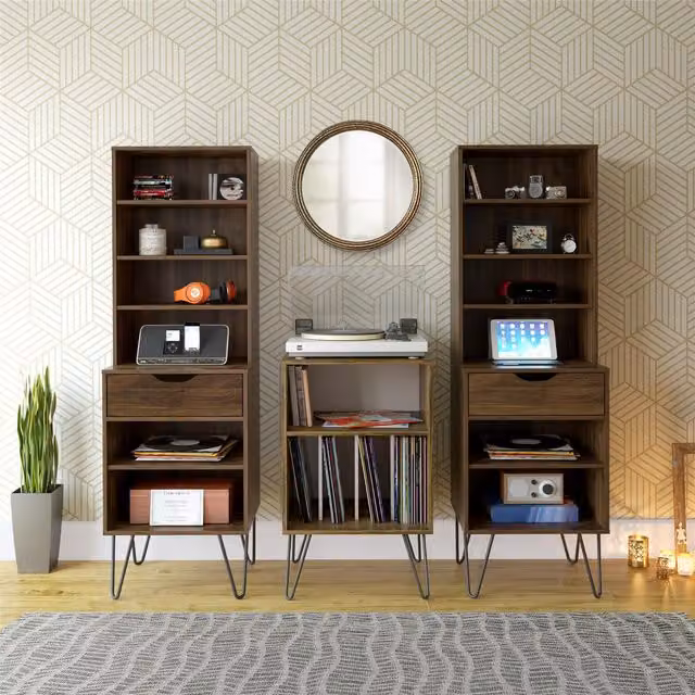 Novogratz Mid-Century Brown and Black Cube Turntable Stand
